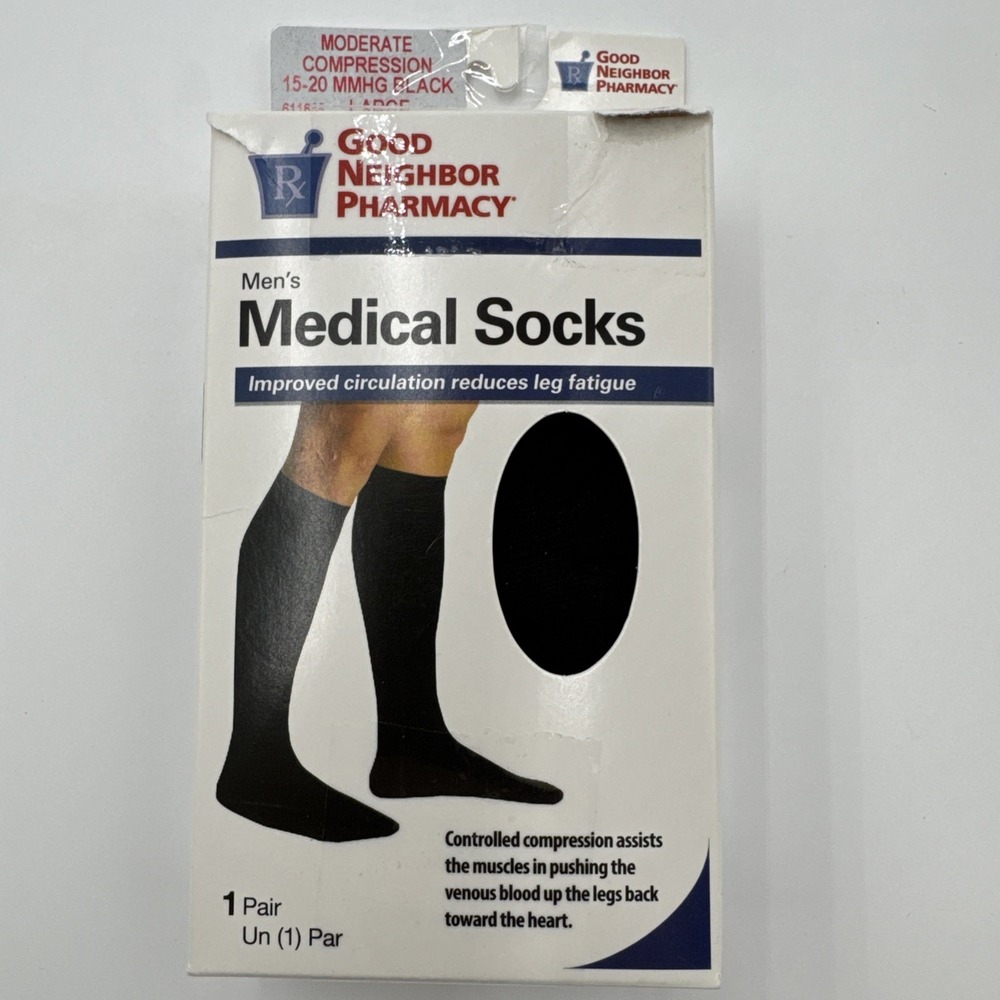 Good Neighbor Pharmacy Men's Medical Circulation Socks 15-20 mmHg Size L Black